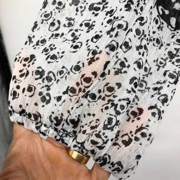 Joie Floral Print Caillie long sleeve Top Black White balloon sleeve Blouse M - Picture 6 of 15